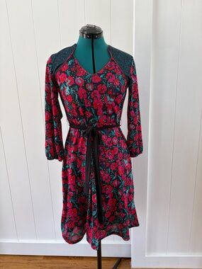 Floral Long-Sleeve Belted Dress